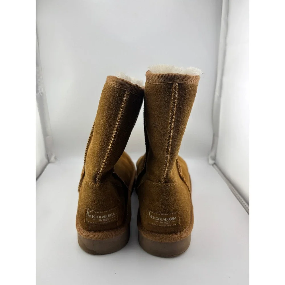 Koolaburra by UGG Victoria Short Suede Fur Lined Boots Chestnut Brown Womens 6